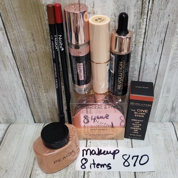Revolution Makeup Lot 8 Items Concealer Powder Foundation Lip Liner Blush Stick - Picture 2 of 7